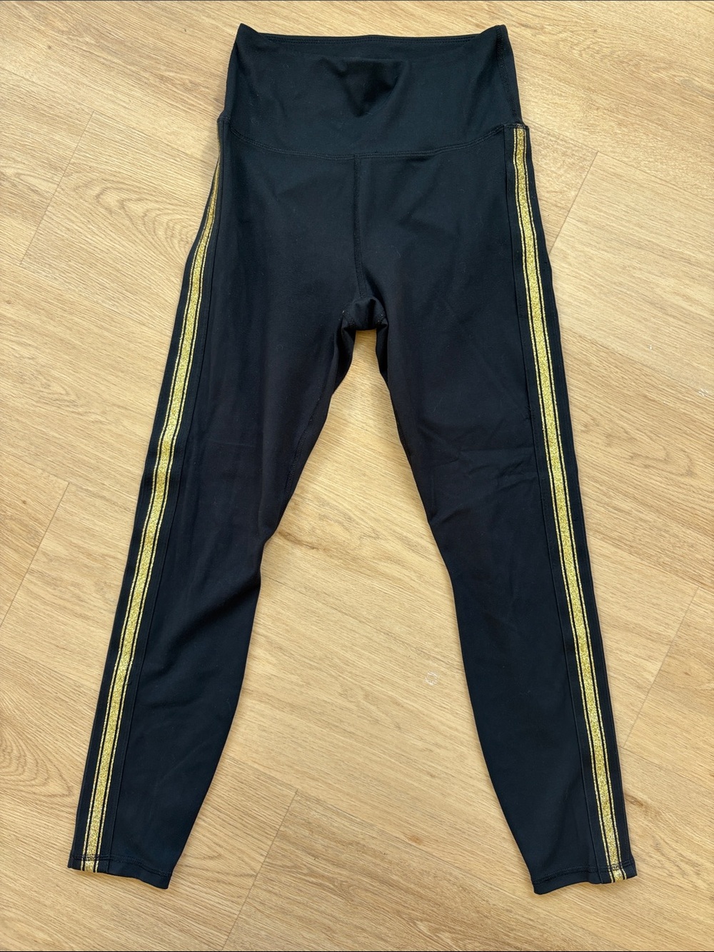 Black Leggings with Gold Side Stripes